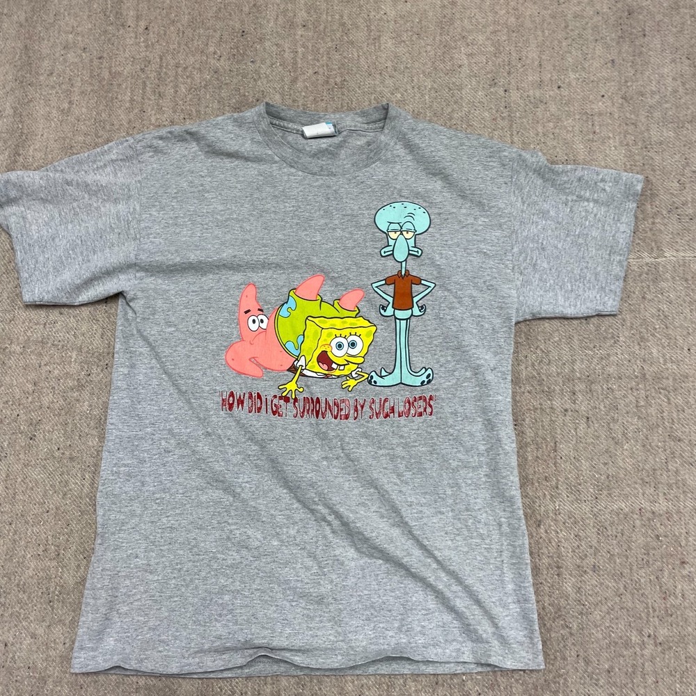 vintage‎ spongebob square pants shirt mens large grey 2000s y2k